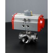 三通螺紋氣動球閥，防爆型反饋氣動不銹鋼球閥，L型分流三通絲口球閥